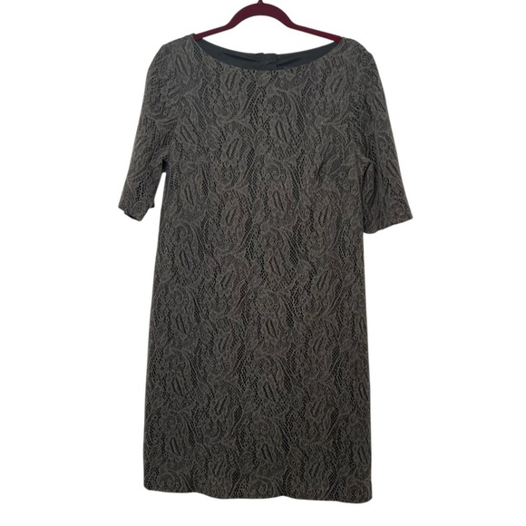 Adrianna Papell Dresses & Skirts - Adrianna Papell Charcoal Crochet Lace Overlay Knee Length Shift Dress Women’s 12